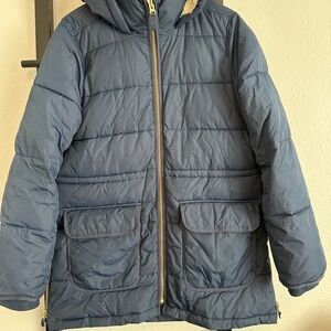 Blue J Crew Puffer Jacket with Sherpa Hood
